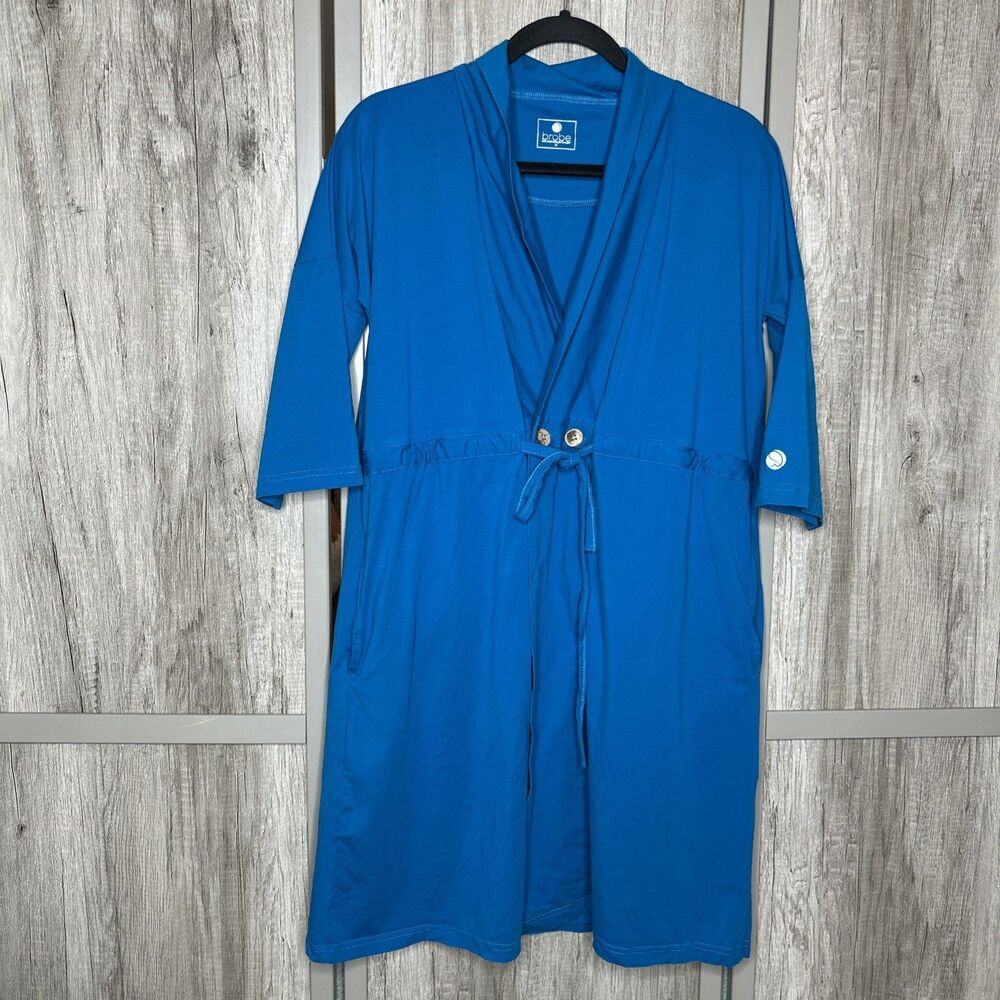 Brobe The Surgery Recovery Robe Post Op Dress Drainage Pockets Blue Women M